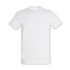 A plain white adult t-shirt with short sleeves, featuring a logo on the neckline.