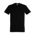 A plain black adult t-shirt with short sleeves. The shirt features a logo.