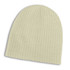 A Nebraska Cable Knit Beanie in a light color, featuring a ribbed texture.