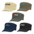 A collection of military style caps in beige, olive green, navy blue, and black with various logos.
