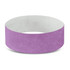 A purple Tyvek event wristband, featuring a smooth texture and a flexible design. It has a simple logo visible.