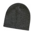 A heather knit beanie in a dark gray color.