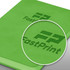 A medium green Demio Notebook featuring an embossed FastPrint logo.