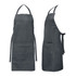 A dark grey Savoy Bib Apron with adjustable ties and front pockets, featuring a logo.