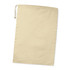 A beige drawstring laundry bag featuring a simple design and a cord closure. It has a plain surface and no visible branding.