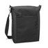 A black cooler bag featuring a shoulder strap and a front pocket, designed for carrying drinks and food items.