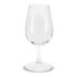 A clear wine glass with a rounded bowl and a slender stem, designed for tasting wine.