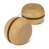 A wooden yoyo in natural wood finish, featuring a smooth round shape with a string attached.