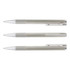 A Lamy Logo Pen and Pencil Set featuring a sleek metal design in a silver finish, including two pens and one pencil.