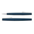 A metal pen set featuring a sleek navy blue finish with silver accents and a logo on the body.
