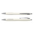 A dual set of Topaz Pens in a creamy white colour with silver accents and a branded logo.