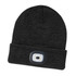 A headlamp beanie in dark grey with a built-in LED light on the front.