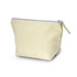 A small, light yellow cosmetic bag with a zip closure, featuring a simple design and a logo.