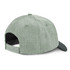 A green cap designed with a smooth fabric, featuring a curved brim and an adjustable strap at the back.