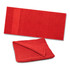 A vibrant red beach towel, featuring a smooth panel and plush texture, with a folded towel displayed beside it.