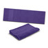 A purple sports towel with a flat section and a folded version, featuring a logo on the edge.