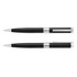 A black metal pen set with silver accents, featuring a sleek design and a logo on the body.