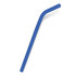 A blue silicone straw featured in a straight and curved design.
