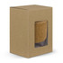 A drink bottle with a cork band is displayed in a kraft paper box with a clear window.