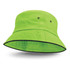 A bright green bucket hat featuring a black sandwich trim and ventilation eyelets.