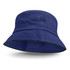 A black bucket hat with sandwich trim and two ventilation eyelets on the sides.