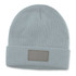 A light blue beanie featuring a fold-over cuff and a blank patch for customization.