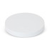 A round, white wireless charger with a smooth finish and a minimalistic design, featuring a logo.