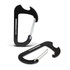 A black carabiner bottle opener with a simple design and a logo.