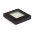 A square black box containing a transparent glass coaster set. The box has a viewing window to display the coasters.