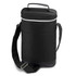 A drink bottle cooler bag in black, featuring a zippered top, a carry handle, and an adjustable shoulder strap.
