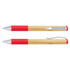 A bamboo twist pen with red rubber grip and silver accents, featuring a clip and a sleek design.