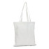 A white bamboo tote bag with long handles and a simple design, featuring a logo.