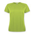 A bright green women's T-shirt with short sleeves and a round neckline. It features a logo on the front.