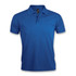 A blue men's polo shirt with a collar and a logo on the label.