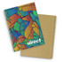 A large, spiral-bound notebook featuring a vibrant leaf pattern and a plain brown cover on the reverse side.