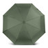 A compact umbrella in a muted green colour with a circular design and a central button mechanism.
