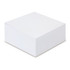 A white memo cube note pad with 400 blank leaves, featuring a smooth finish and a square shape.