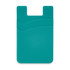 A teal dual silicone phone wallet featuring two card slots and a smooth surface. It has a simple design with subtle curves.