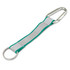 A green and grey reflector key ring featuring a carabiner clip and a circular keyring attachment.