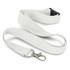 A white RPET lanyard with a metal clip and a black plastic adjuster. It features a simple, sturdy design.