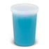 A clear container filled with blue slime, topped with a transparent lid. The product features a logo.