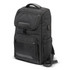 A black Swiss Peak Voyager laptop backpack with multiple zippered compartments and a padded handle.