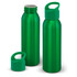 A drink bottle in vibrant green aluminium, featuring a screw-top lid and a removable green cap.