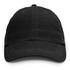 A black oilskin cap with stitched detailing and a logo on the front, featuring a classic cap design.