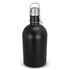 A drink bottle in a matte black finish with a stainless steel lid and a flip-top closure.
