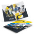 A4 presentation folder with twin pockets, featuring a geometric design in grey, yellow, and white, with a logo.