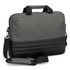 A grey and black laptop bag with dual handles and a detachable shoulder strap, featuring a textured design.