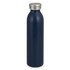 A navy blue drink bottle with a stainless steel lid and a smooth matte finish. It features a logo.