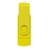 A yellow Helix 8GB dual flash drive with a swivel cap and an attached loop for convenience.