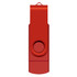 A red dual flash drive with a swivel design and a single attachment loop.